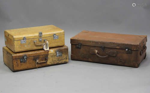 Two early/mid-20th century pigskin covered suitcases, widths...