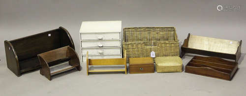 A 19th century mahogany cutlery tray, four wooden book racks...