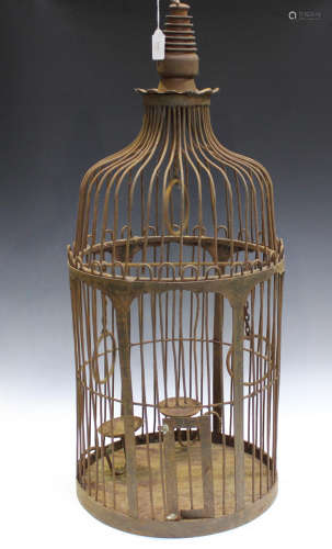 An Indian wrought iron bird cage of domed circular form, hei...