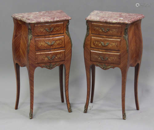 A pair of late 20th century French kingwood and foliate inla...
