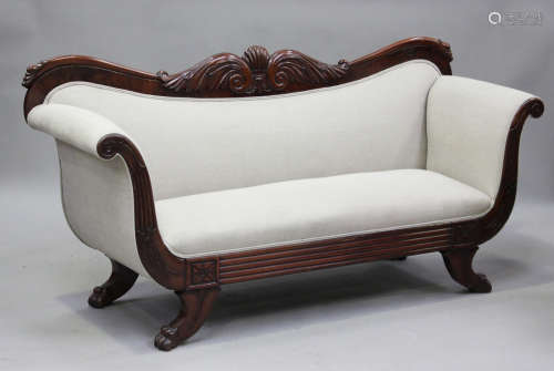 A William IV mahogany showframe settee, finely carved with s...