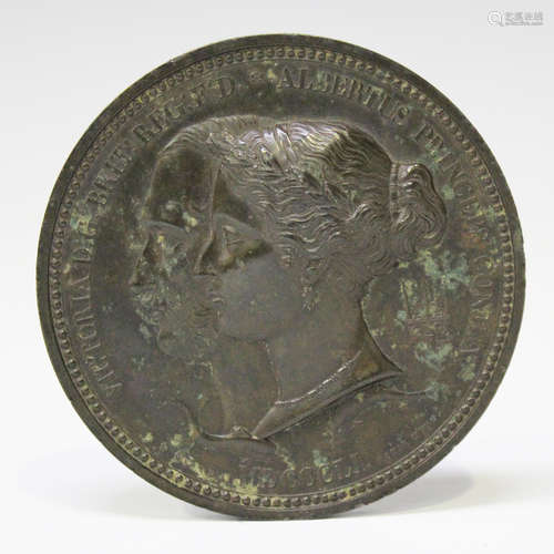 An 1851 Great Exhibition cast bronze medallion, engraved to ...