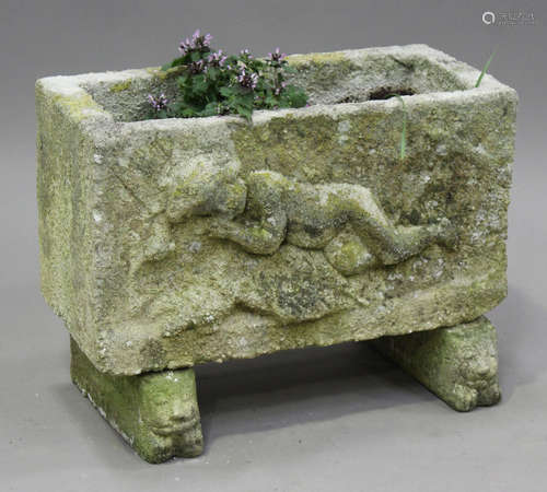 A 20th century cast composition stone rectangular garden pla...