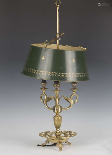 A 20th century Regency style cast brass three-light table la...