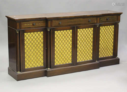 A late 20th century Regency style mahogany and brass inlaid ...