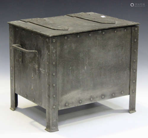 A mid-20th century Arts and Crafts style zinc coal box of st...