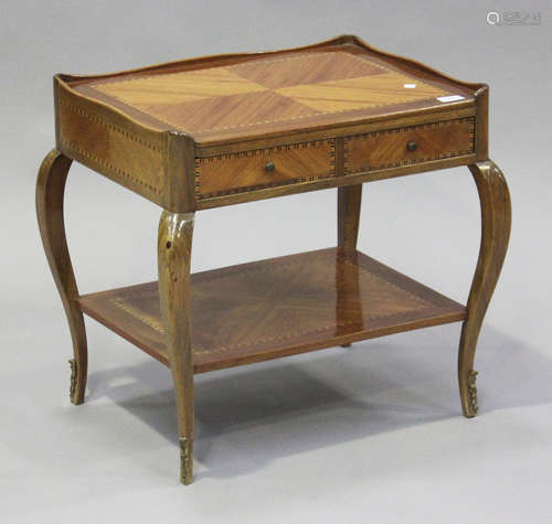 A 20th century French kingwood and chequer banded two-tier t...