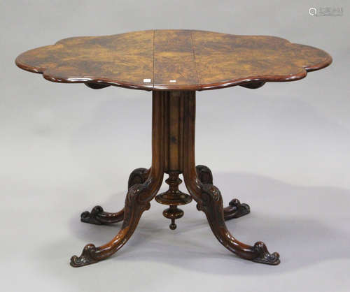 A mid-Victorian burr walnut serpentine oval drop-flap Suther...