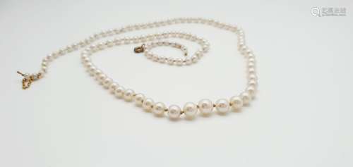 由珍珠（养殖的或上等的*）在秋天排列而成的项链（意外，缺少一些珍珠...