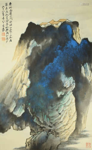 A chinese landscape painting scroll, zhang daqian mark