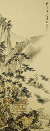 A chinese forest painting scroll, chen shaomei mark