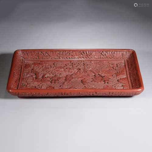 A carved cinnabar lacquerware scholars dish