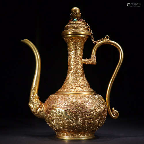 A gilt-bronze archaistic beast wine ewer