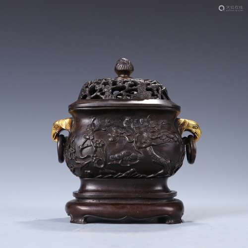 A bronze pine, bamboo and prunus incense burner