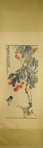A chinese flower and bird painting scroll, zhao shaoang mark