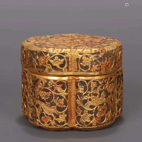 A gold and silver inlaying dragon and phoenix lobed box and ...