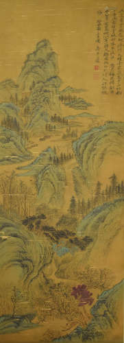 A chinese landscape painting scroll, hui shouping mark