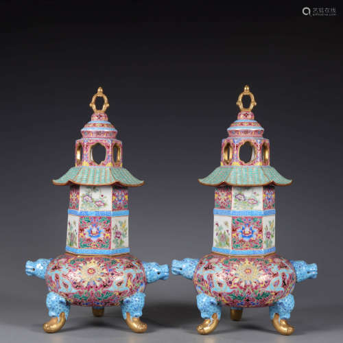 A pair of baoxiang flowers incense burners