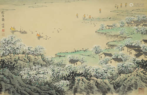 A chinese landscape painting scroll, song wenzhi mark