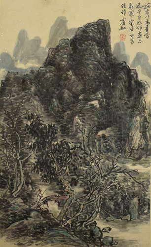 A chinese landscape painting scroll, huang binhong mark