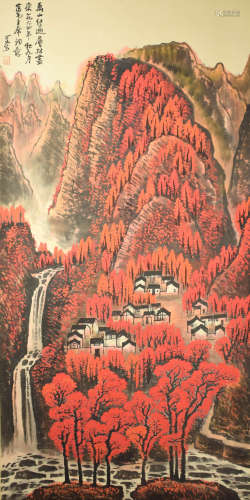 A chinese landscape painting scroll, li keran mark
