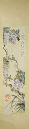 A chinese flower and bird painting, yu xing mark