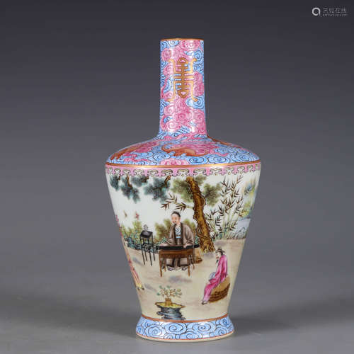 A famille rose scholar mallet-form vase