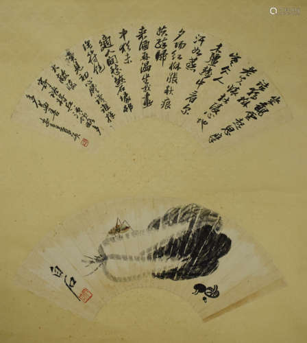 A chinese landscape painting and calligraphy, qi baishi and ...