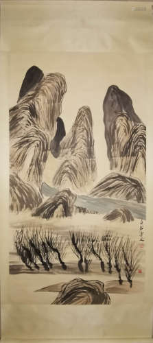 A chinese landscape painting, qi baishi mark