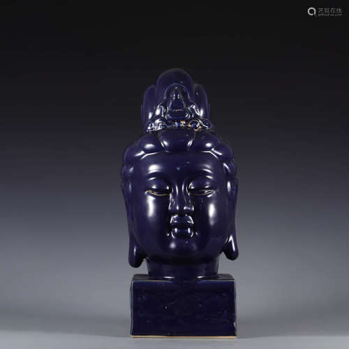 A blue-glazed figure head of guanyin