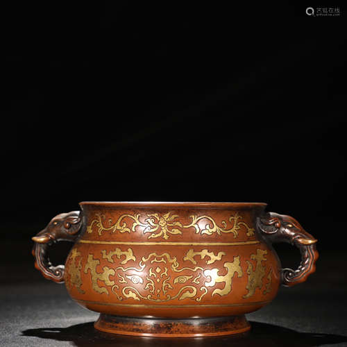 A gilt-bronze archaistic elephant-eared censer