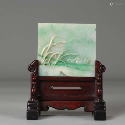 A jadeite lotus pool and chinese mandarin table screen