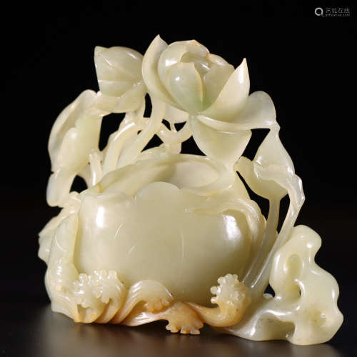 a carved jade lotus group water coupe