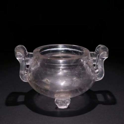 A crystal glass double-eared incense burner