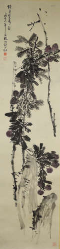A chinese vine painting scroll, zhang dazhuang mark