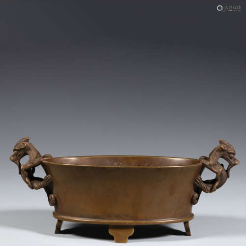 A bronze double-eared incense burner