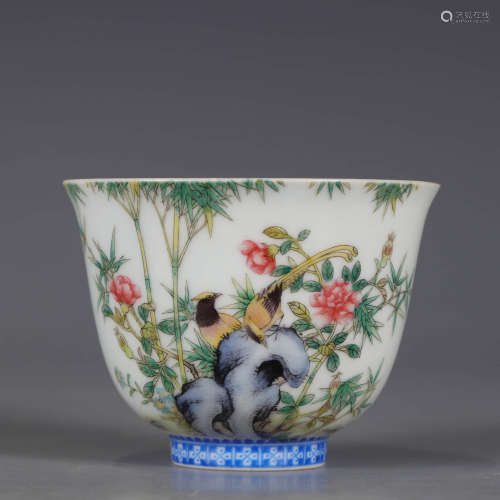 An enamelled flowers and birds cup