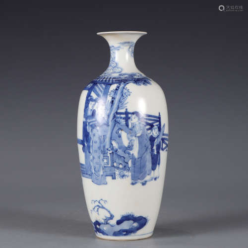 A blue and white figures vase