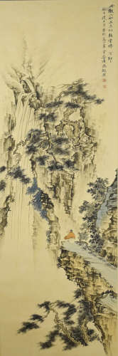 A chinese landscape painting scroll, feng chaoran mark