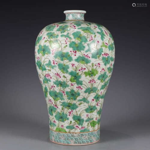 A famille rose lotus pool meiping vase