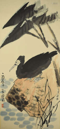 A chinese bamboo and birds painting scroll, li kuchan mark