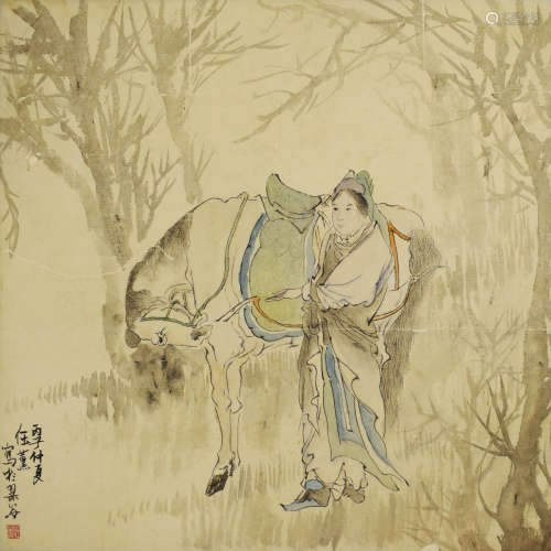 A chinese figures painting scroll, ren xun mark
