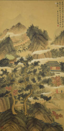 A chinese landscape painting scroll, tang yin mark