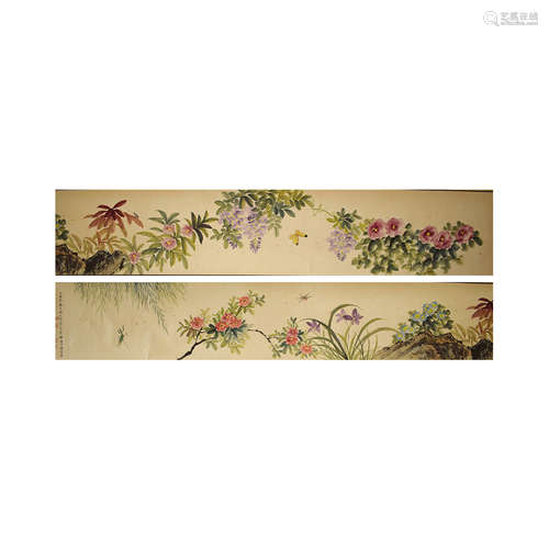 A chinese flowers and birds painting scroll, Mei lanfang mar...