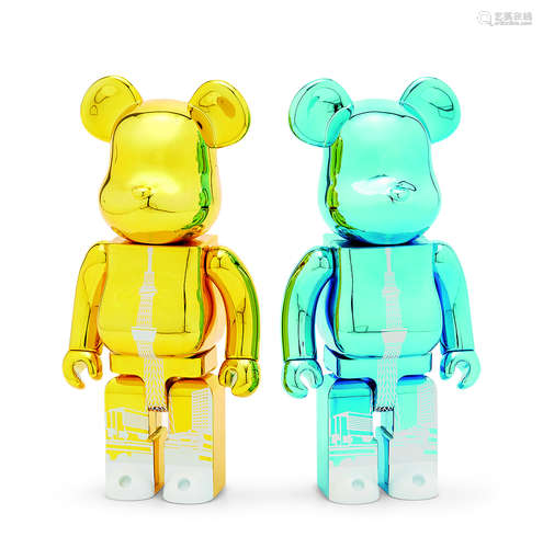 BE@RBRICK TOKYO SKY TREE TOWN GOLD / LIGHT BLUE 100% & 400％