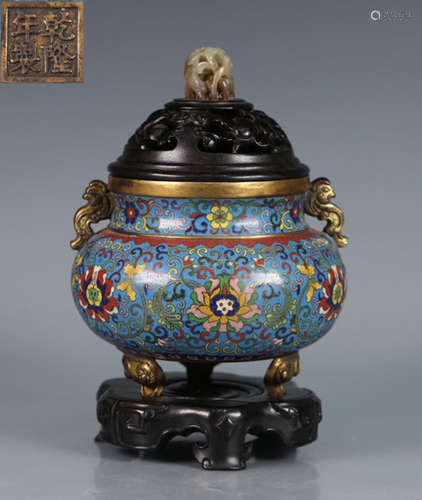 QIANLONGNIANZHI MARK CLOISONNE CENSER