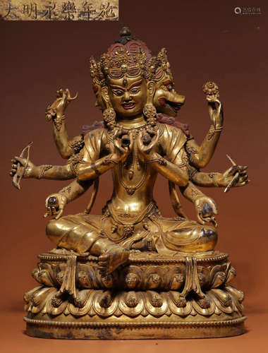 DAMINGYONGLENIANSHI MARK GILT BRONZE BUDDHA STATUE