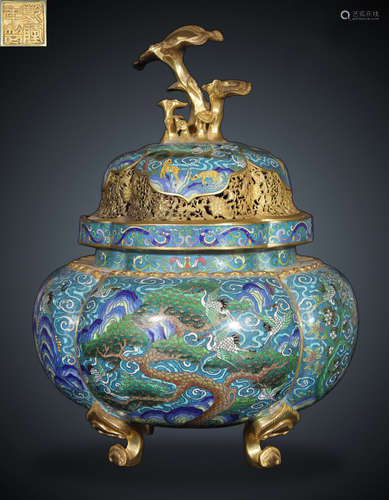 QIANLONGNIANZHI MARK CLOISONNE CENSER