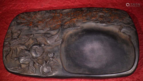 INK SLAB CARVED WITH BIRD&POMEGRANATE