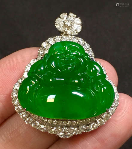 ICY JADEITE PENDANT CARVED WITH MAITREYA BUDDHA